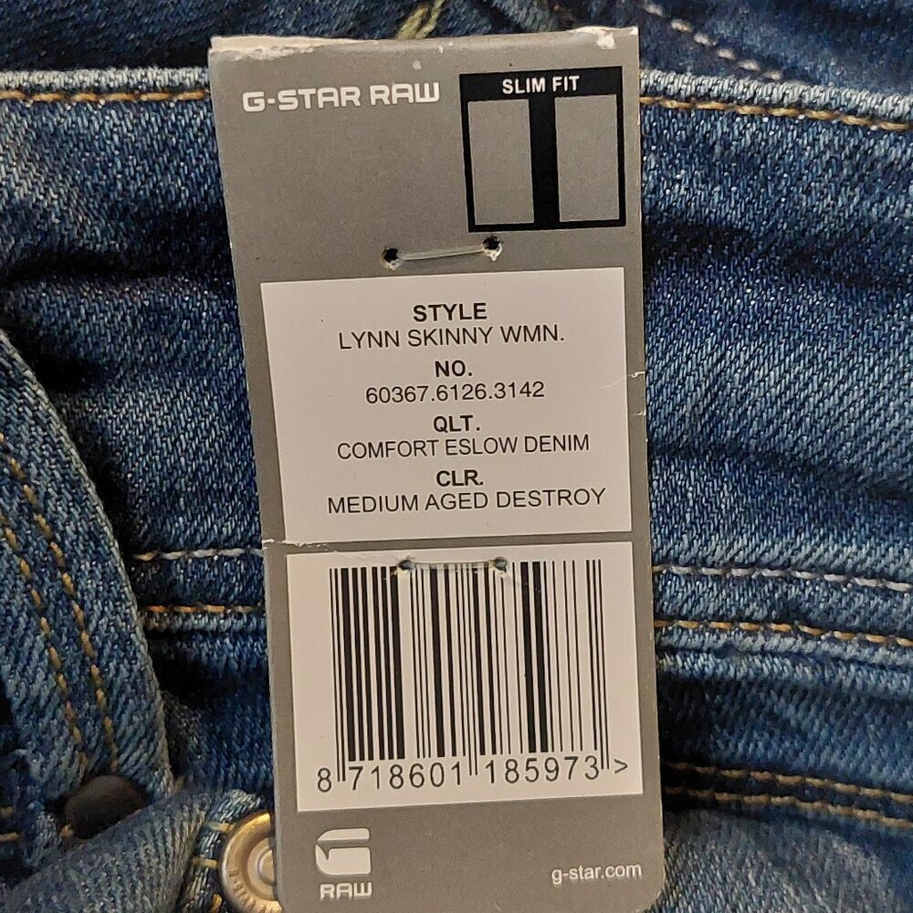 Retro Vintage G-Star Raw Lynn Skinny Eslow Destroyed Denim Blue Jeans Sz 25 NWT - Picture 11 of 11
